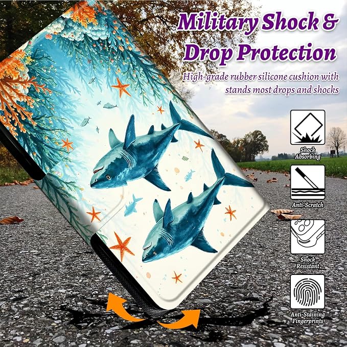 Rotating Handle Case for Samsung Galaxy Tab A11 Plus 2026/A9 Plus 11" 2024, 360 Degree Swivel Kickstand with Magnetic Closure Shockproof Leather Cover for Women Men, Tuna Under the Sea