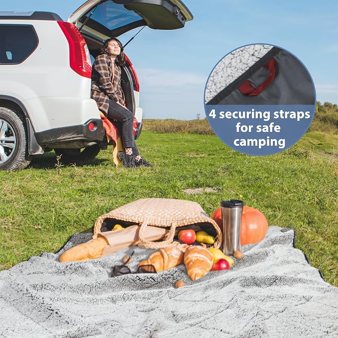 Tirrinia Waterproof Outdoor Blanket with Sherpa Lining, Windproof Foldable