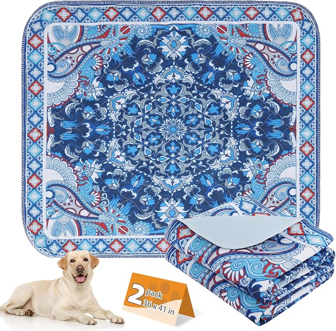 Washable Pee Pads for Dogs, 2 Pack Super Absorbent Reusable Puppy Training Pads Waterproof, Nonslip and Leak-Proof Dog Pee Pads, Large Pet Mats Whelping Pads for Floor, Crate, Couch 36"x41"