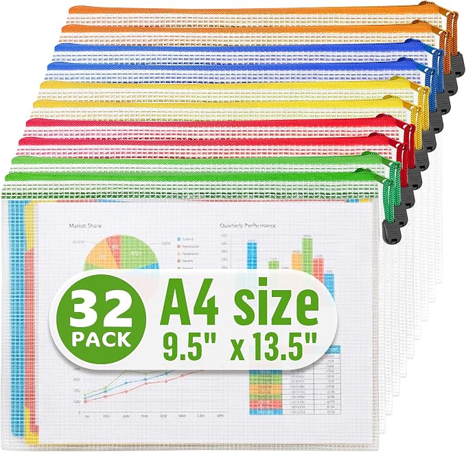 32 Pack Mesh Zipper Pouch Bags 9x13 inch - Clear Mesh Bags Letter Size - Plastic Zipper Pouches - Game Bags - Zip Bags - Board Game Storage - Puzzle Storage - Pouch for Organizing