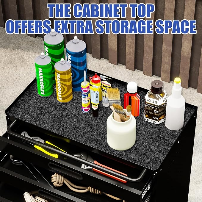 Metal Mobile Tool Storage Cabinet with 2 Locking Door and 3 Drawer | Black Heavy Duty Rolling Tool Cabinets for Garage,Metal Storage Cabinets with Wheels and Pegboard,Assembly Required