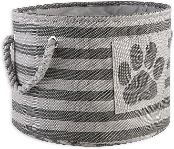Bone Dry Pet Storage Collection Striped Paw Patch Bin, Small Round, Grayz, Medium Breeds