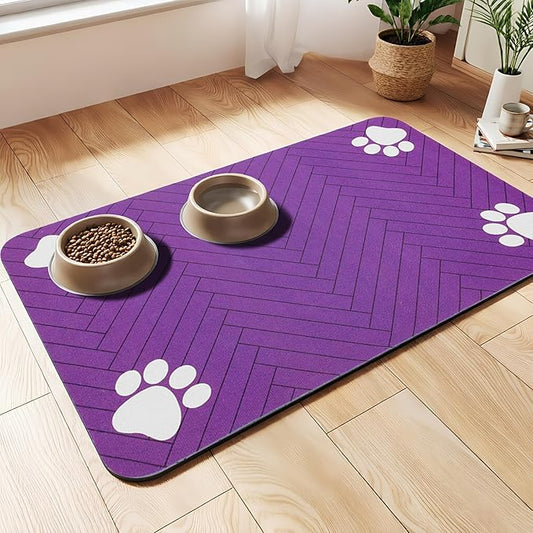 Pet Feeding Mat-Absorbent Dog Feeding Mat for Food and Water Bowl,No Stains Pet Placemat,Quick Drying Water Dispenser Mat for Dog and Cat,Easy to Clean Dog Accessories(S,Purple)