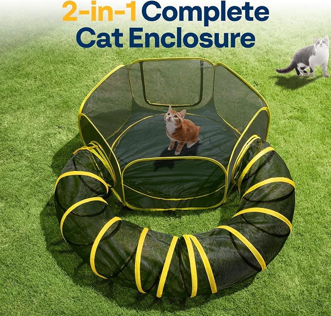 VIVOHOME Outdoor Cat Enclosure 2-in-1, w/Cat Tent, Circle Playpen Tunnel | Portable Cat Tunnels with Tent for Indoor Outdoor, Collapsible Catio for Kitty Small Animals, w/ Storage Bag Removable Bottom