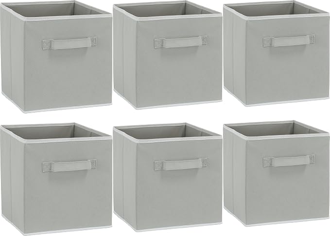 Simple Houseware 11-Inch Foldable Cube Storage Bins, Gray, 6-Pack | Lightweight & Durable Structure Fabric Cubes Organizer for Closet or Shelves