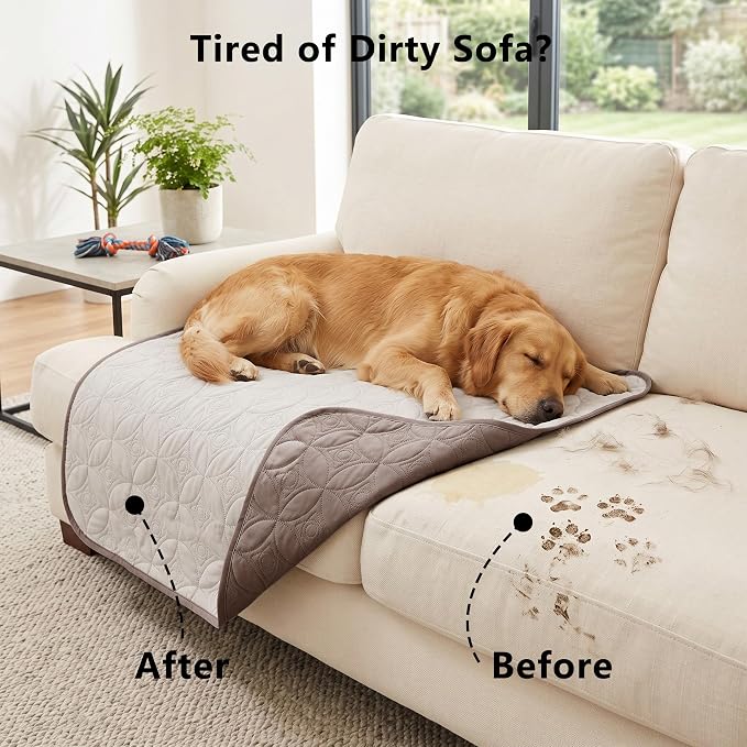 Waterproof Couch Cover for Dogs - Washable Pets Furniture Protector | TPU Leak-Proof Liner, Lightweight & Reversible, Fits Chair, Sofa, Bed, 52" x 82" , Chocolate/Cream