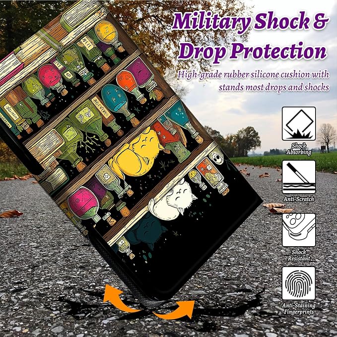 Rotating Handle Case for Samsung Tab S10 Ultra 2024/Galaxy S9 Ultra 2023 14.6", 360 Degree Swivel Kickstand with Magnetic Closure Shockproof Leather Protective Cover for Men, Vase Books Cat
