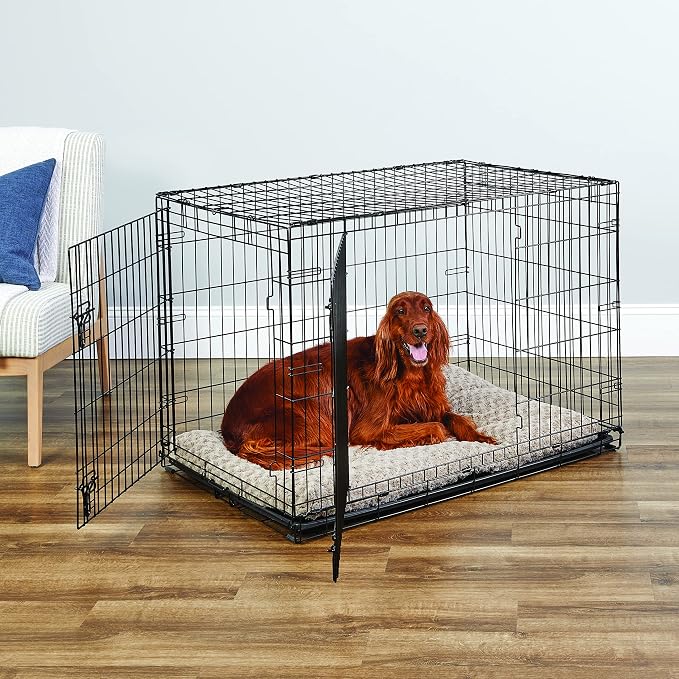 New World by Midwest 42-Inch Double Door Crate, for Large Breeds, 71-90 lbs | Folding Dog Crate, Leak-Proof Tray & Secure Latches, Portable, Durable & Easy to Assemble