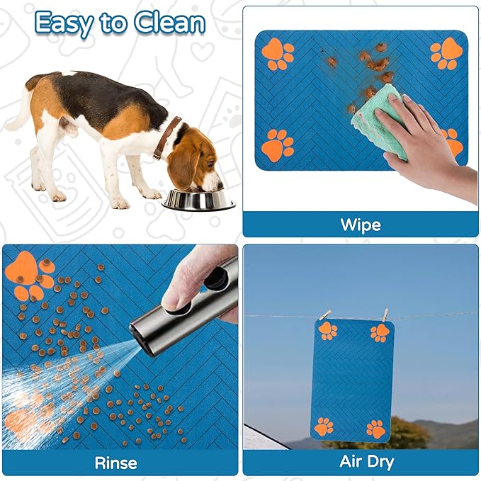 Pet Feeding Mat-Absorbent Dog Feeding Mat for Food and Water Bowl,No Stains Pet Placemat,Quick Drying Water Dispenser Mat for Dog and Cat,Easy to Clean Dog Accessories(M,Navyblue)