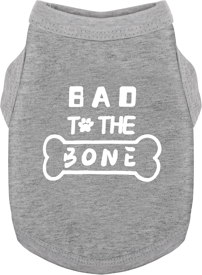 Discover Cozy Cotton Canine Wear: Soft, Lightweight, and Breathable Dog Shirt Vest with Eye-Catching Graphics(Bad to The Bone), Keeping Your Furry Friend Warm and Comfy! Grey M