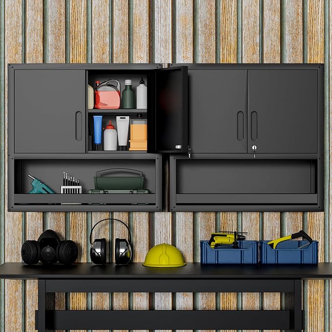 Garage Wall Cabinet,29.5" W Wall Mounted Garage Cabinets with Adjustable Shelf,Heavy Duty Lockable Metal Cabinet,Secure Hanging Tool Cabinet for Basement,Laundry Room,Workshop,Black