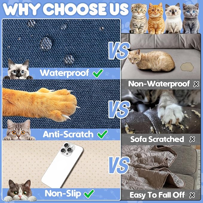 Loiion Cat Scratch Proof Furniture Protector Waterproof Sofa Cover 150"x91" | Pet-Friendly Couch Protector, Anti-Scratch & Anti-Slip Sofa Cover For Cats Dogs Kids, Machine Washable