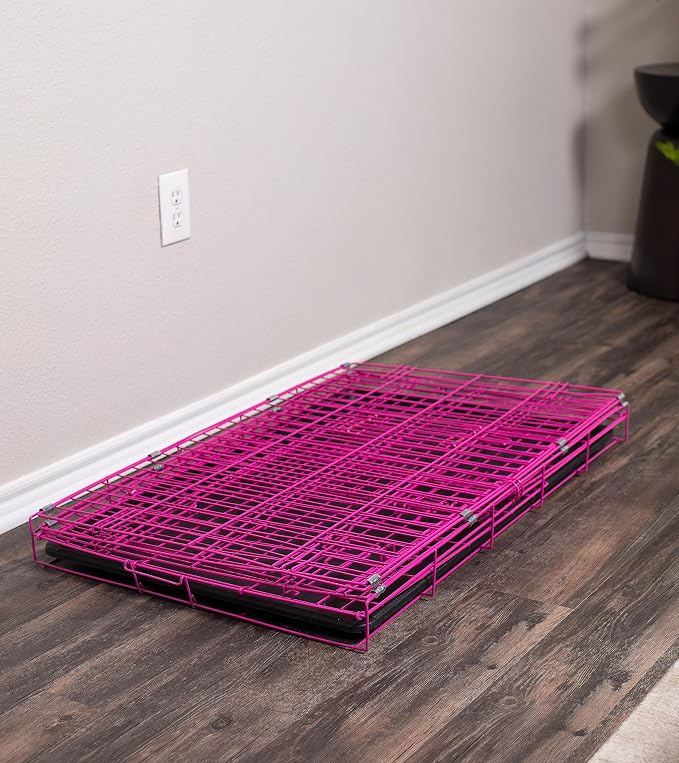Internet's Best Wire Dog Crate for Dogs - Double Door Metal Steel Crate, Indoor Folding & Collapsible Cage, Secure & Durable, Portable Travel Kennel, Ideal for Home Use - Pink, 36 Inches