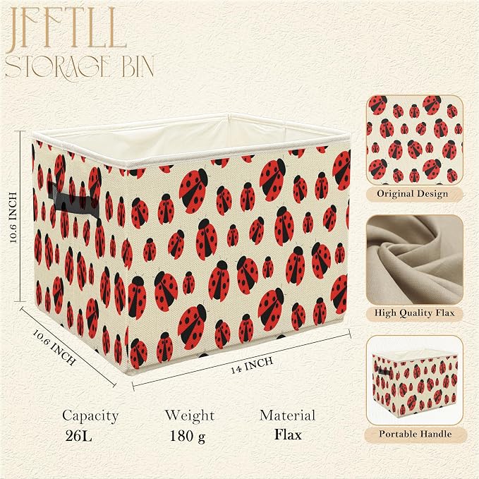 Ladybug Storage Bins with Handles, Ladybug Gifts for Women Men, Cute Ladybird Insect Collapsible Laundry Basket Storage Box for Home Bedroom Bathroom Clothes Toys Books -Yellow