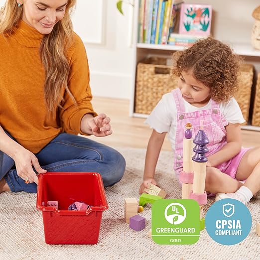 ECR4Kids Scoop Front Storage Bins, Multipurpose Organization, Red, 10-Piece | Durable plastic, GREENGUARD Gold Certified, 1.2 gallon capacity, lightweight & nestable, built-in handle, classroom/home use