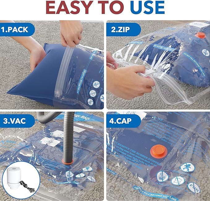 Vacuum Seal Bags for Clothing Travel & Home Storage, travel vacuum bags with pump, Store Blankets, Comforters, Pillows, Seasonal Clothes Compactly,16 Pack With Electric Pump