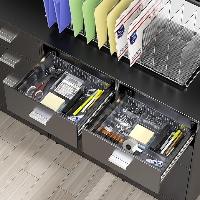 Simple Houseware Drawer Organizer Tray, 9 Adjustable Compartments, Clear | For Office, Makeup, and Craft Drawer or Desktop Storage