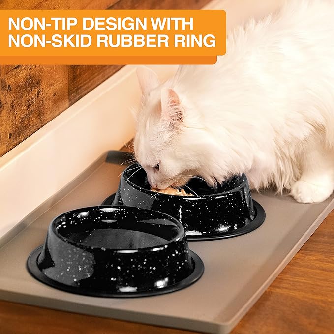 Neater Pet Brands - Outdoor Camping Style Pet Bowl - Enamel Ware Blue Black Granite Colors - Dog Cat No Tip Skid Bowls (64 oz, Black)