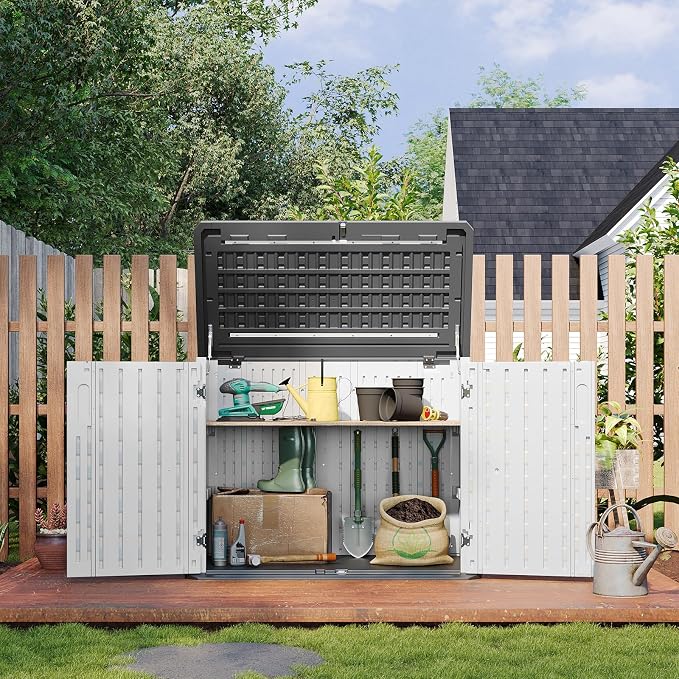 Aoxun Outdoor Storage Cabinet 35 Cu.Ft Outdoor Trash Can Storage Shed,White | Waterproof Horizontal Storage Shed Outdoor Storage for Garbage Bin, Generator, and Lawn Mower