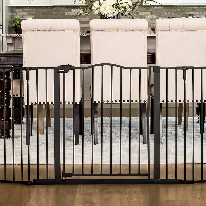 Regalo Safety 56"-74.5" Super Wide Configurable Baby Gate | Hardware Mounted, For Doorways & Open Spaces, For Babies, Toddlers & Pets, Black, Tested & Trusted for 30 Years