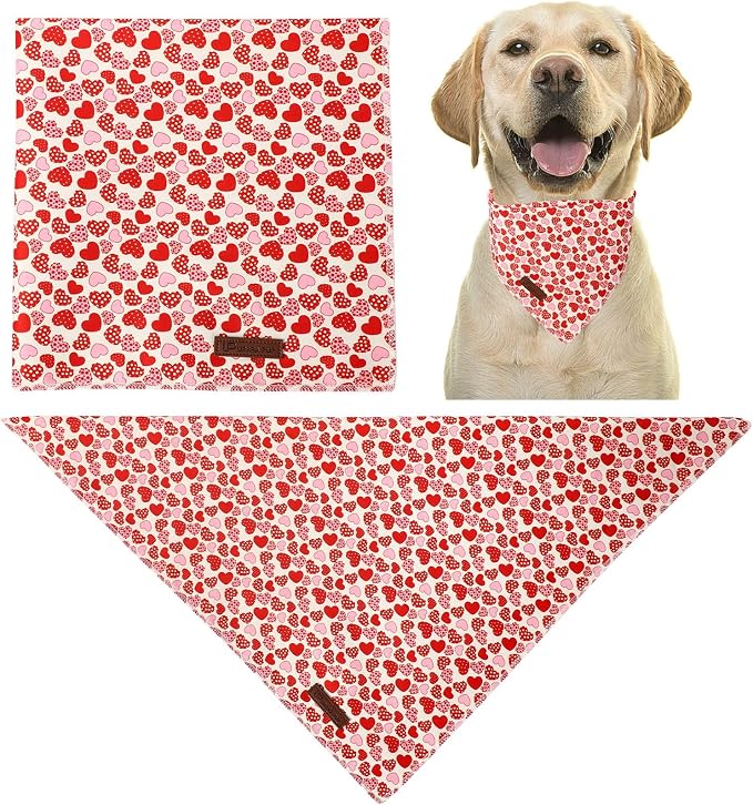 Valentine’s Dog Bandana, UP URARA PUP Valentine Triangle Bid Scarf for Girl Boy Small Medium Dogs or Cats, Adorable Puppy Wedding & Valentine’s Bandana, Cute Soft Cotton Pet Kerchief, L