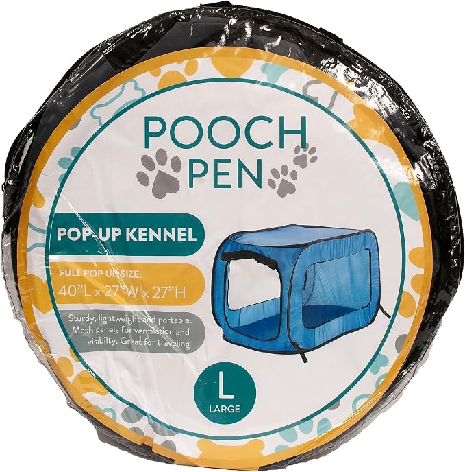 Portable Collapsible Pop Up Kennel, 40" L x 27" W x 27" H, Orange | Collapsible indoor/outdoor travel cat and dog crate with mesh screen windows pops up and folds flat for easy storage