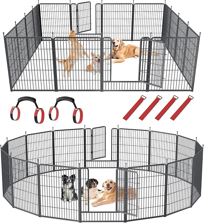 Musen Dog Playpen Outdoor, 16 Panels Dog Pen 40" Height Dog Fence Exercise Pen with Doors for Large/Medium/Small Dogs, Portable Pet Playpen for Yard, RV, Camping, Hammer Paint Finish