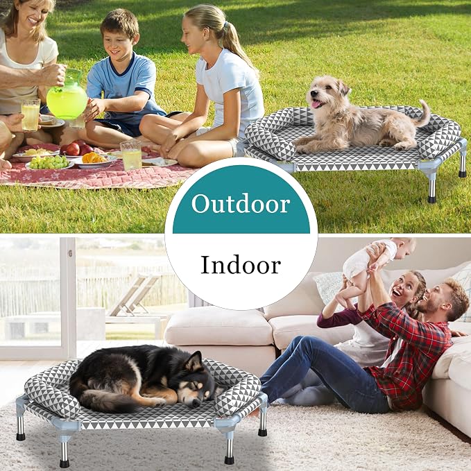 Kuntrust Orthopedic Dog Bed for Medium Dogs，U-Shaped Bolster ，Up to 100 lbs | 6-Sided Design，Elevated Dog bed，Breathable Fabric, Dual-Layer Cotton, Stainless Steel Frame, Anti-Slip Feet