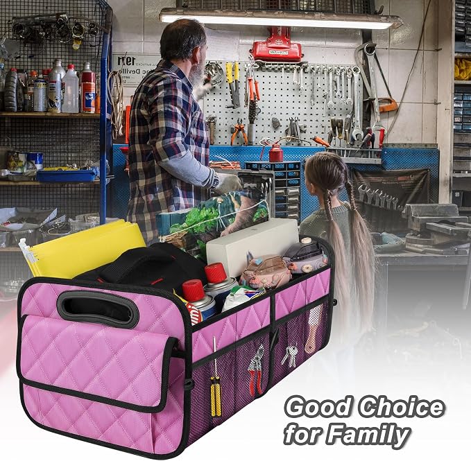 Deosk Car Trunk Organizer for SUV, Car Organizers and Storage with Reinforced Handles, Car Accessories for Women/Men 50L Waterproof Polyester Trunk Organizer(Medium,Pink)