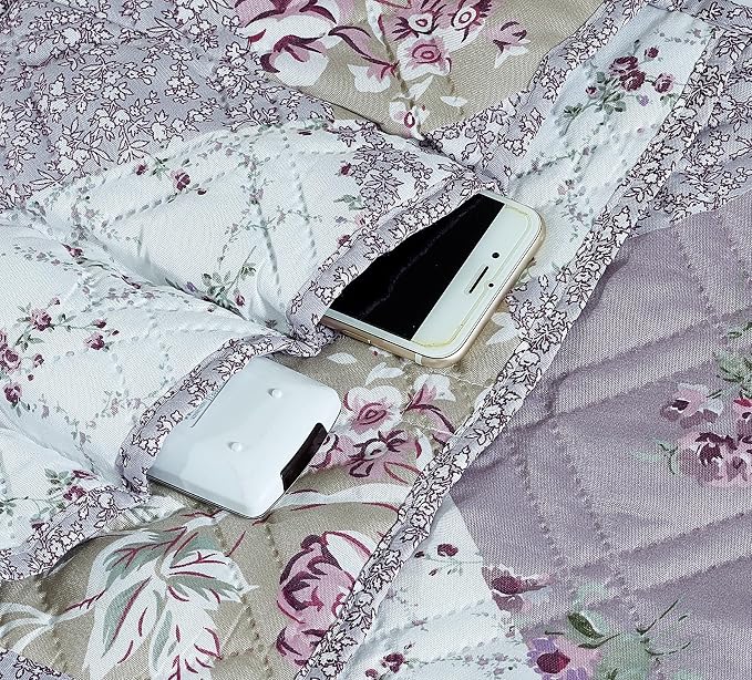 Brilliant Sunshine Lilac & Beige Roses Couch Armrest Cover, 35"×13" | Washable Magazine Holder, Armrest Organizer & Caddy on Sofa, Recliner, Armchair, Storage for Remote Controls, Phone, iPad