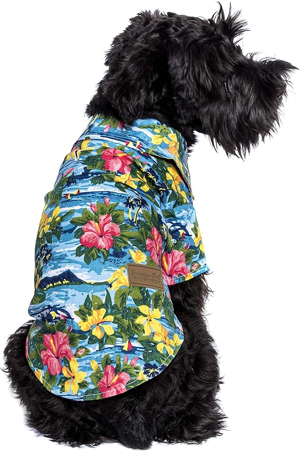 Parisian Pet Floral Dog Shirt - Cotton Clothes for Medium Dogs - Stylish Dog Beach Outfit - Lightweight and Soft Puppy Clothes - Trendy Tshirts for Dogs - Comfortable Summer Vacation Pet Apparel