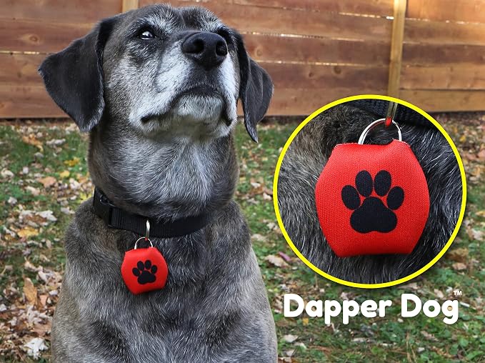 Dapper Dog - Dog Tag Silencer with Tag Ring (Red with Black Paw Print)