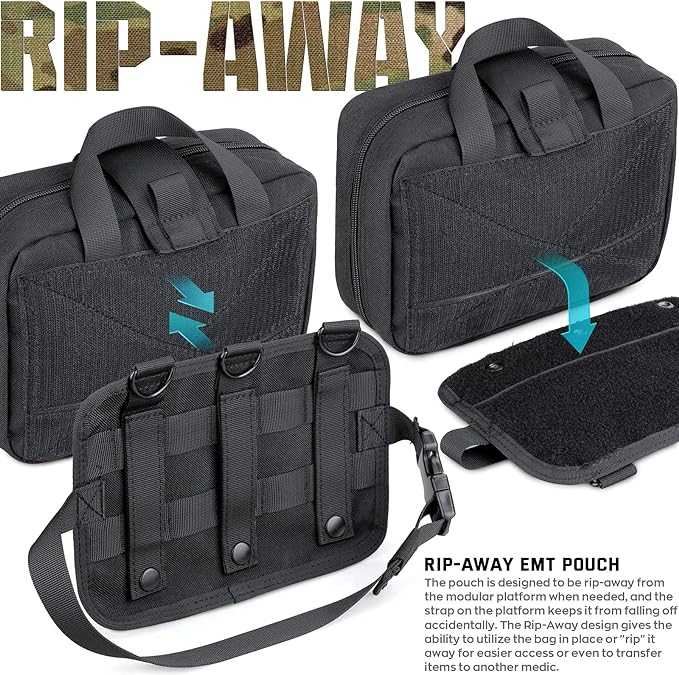 LIVANS Medical Bag, First Aid Bag Empty for Emergency & Trauma Kits | Molle Quick Release Design, Headrest Mount, Includes Flag and Cross Patch,Versatile for Tactical, Camping, Hiking and Travel