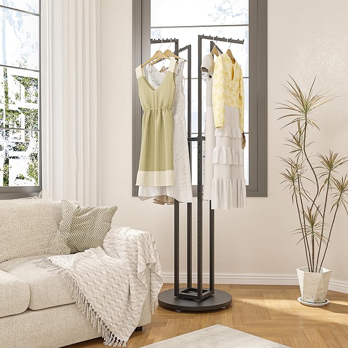 360° Black Rotating Coat Rack, Heavy Duty Metal Garment Rack Height-adjustable, Suitable for Both Adults and Children, Freestanding Clothing Rack for Hanging Clothes, for Bedroom, Retail Store