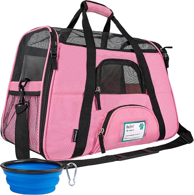 PetAmi Airline Approved Pet Carrier for Cats & Small Dogs, Small, Pink | Soft Sided TSA Travel Bag, Sherpa Bed, Breathable Mesh Ventilation, Collapsible Bowl, Fits Under Seat, Up to 18 lbs