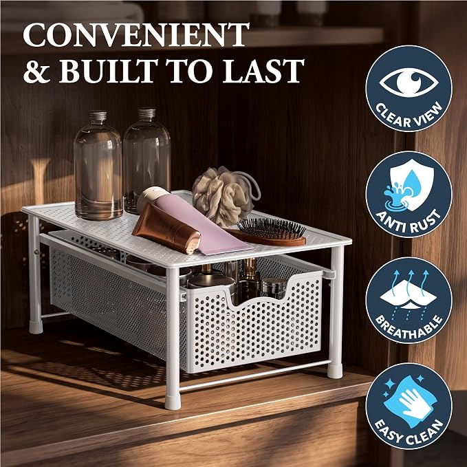 Simple Houseware Stackable Cabinet Basket Drawer Organizer, White