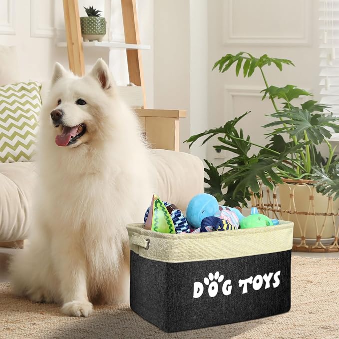 PET ARTIST Dog Toy Basket, Large Collapsible, Black, M: 15"x11"x9" | Dog Toy Bin Box, Comfortable Handles, Large Pet Toy Storage Organizer, For Accessories, Toys, Coat & Clothing, Blanket Leash