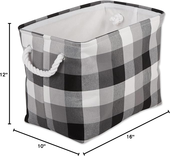 DII Buffalo Check Storage Bin, Medium Rectangle, 16x10x12, Tri Color Black