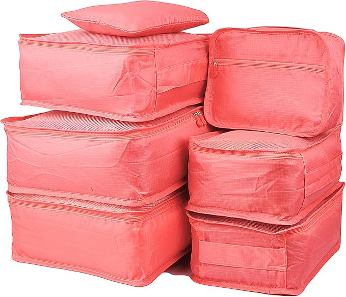 Vercord 7 Set Travel Packing Organizers Cubes Luggage Suitcase Organizer Bags Clothes Underwear Cube Shoe Pouch Pack Watermelon