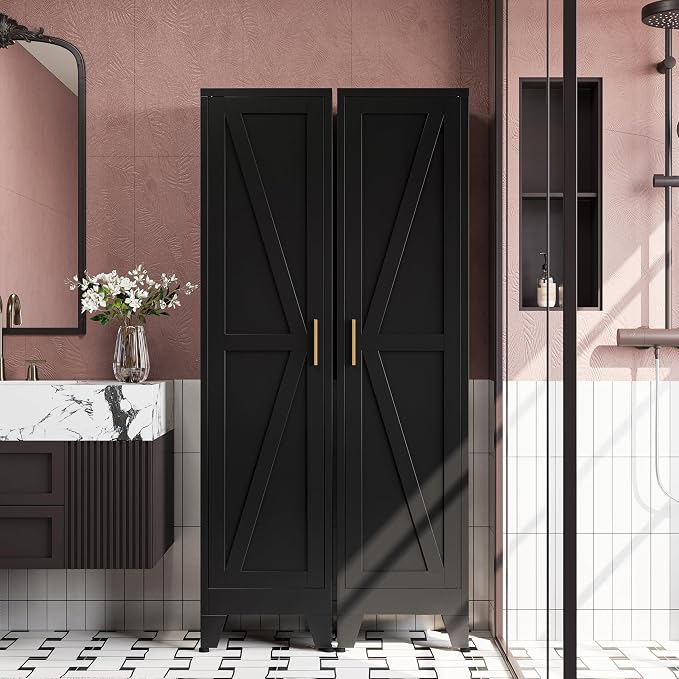 67" H Broom Closet Storage Cabinet,Mop Closet,Metal Narrow Bathroom Cabinet,Utility Cleaning Cabinets