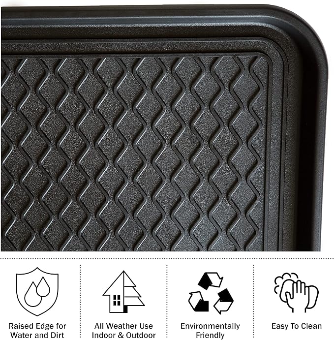 Stalwart 75-ST6012 All Weather Boot Tray-Water Resistant Plastic Utility Shoe Mat for Indoor and Outdoor Use in All Seasons (Black), Large