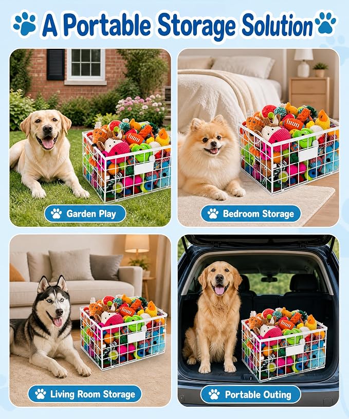 Dog Toy Basket, Storage Bin for Pet Toys, Organizer for Dogs (White, Large)