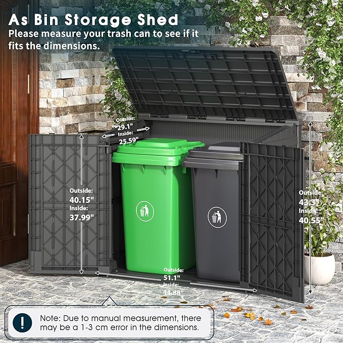 LHBcraft Outdoor Storage Cabinet 37 Cu Ft with Lockable Doors, Portable Horizontal Resin Storage Shed -Easy to Assemble, Waterproof Outdoor Storage Box for Backyards,Patios Black