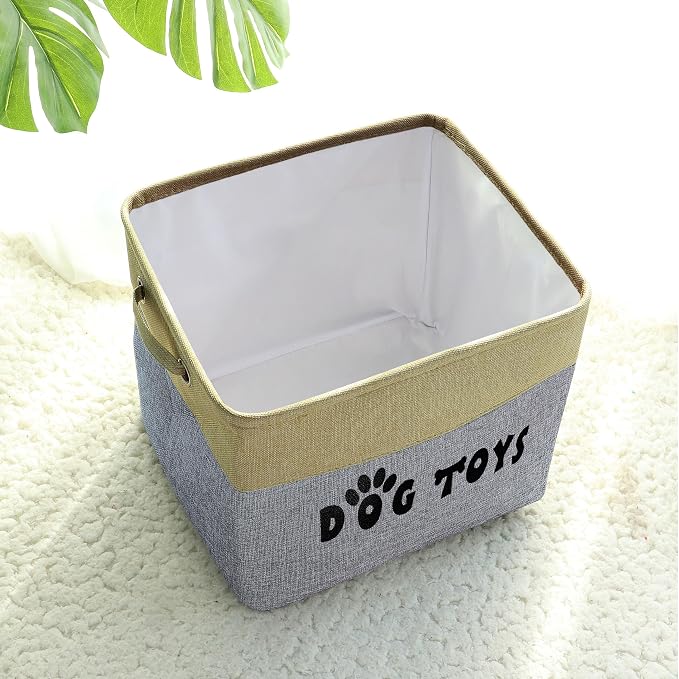 PET ARTIST Dog Toy Basket, Large Collapsible, Gray, L:15"x13"x12" | Dog Toy Bin Box, Comfortable Handles, Large Pet Toy Storage Organizer, For Accessories, Toys, Coat & Clothing, Blanket Leash