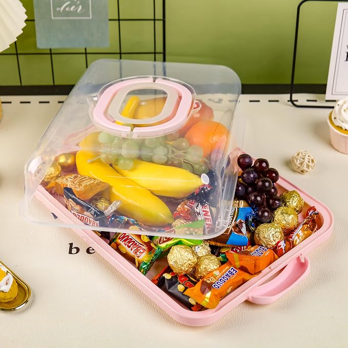 NPLUX Pink Cupcake Carrier Cupcake Holder with Lid, Cake Container | 3 in 1 Multipurpose, Lid, Holder, Muffins, Pies, Sweets, Pastries, Fruit, Snacks, Transport