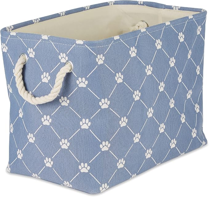 Bone Dry Pet Storage Paw and Bone, Trellis Collection, Medium Rectangle, 16x10x12, Stonewash Blue