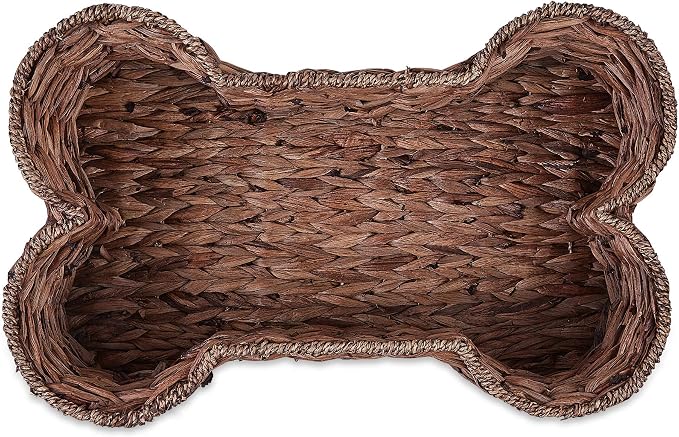 Bone Dry Pet Storage Collection, Bone Shape Hyacinth Toy Basket, Dark Brown, Medium - 21x13x8"