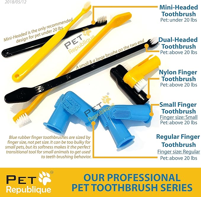 Pet Republique Toothbrush for Small Dogs & Cats - Cat Toothbrush, Sm Dog Toothbrush - Designed for Cat, Kitten, Puppy, and Sm Dog Like Chihuahuas, Yorkshire, and Poodle (6 Count)