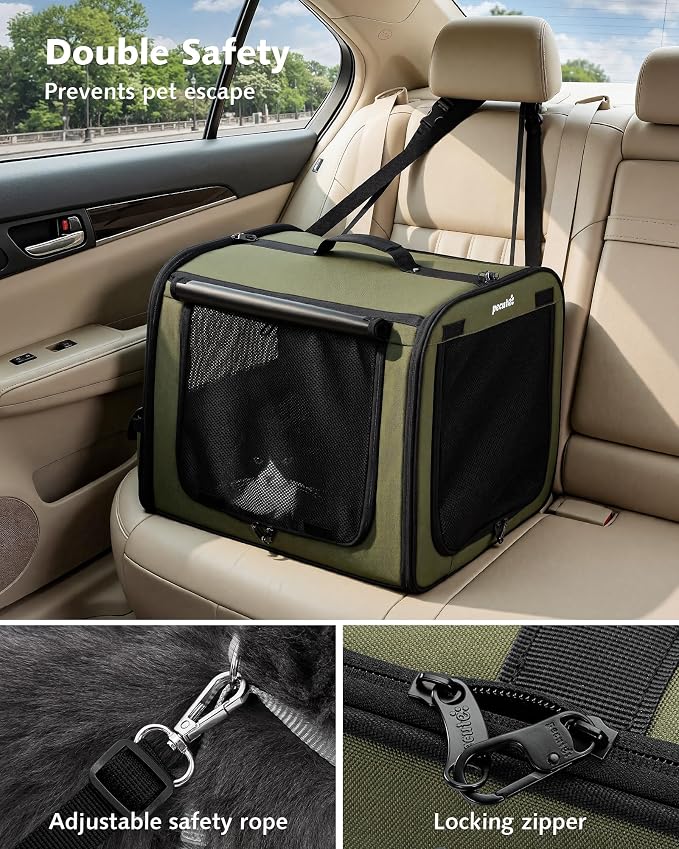 Dog Car Carrier Light Weight 19.7×16.9×14.8in, Foldable Dog Carrier, Green | Easy to Assemble, Portable and Breathable Pet Carrier, Suitable for Indoor and Outdoor Use, Dog Travel Crate with Curtain