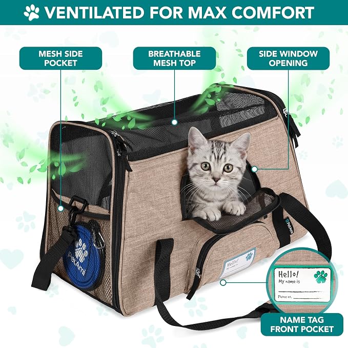 PetAmi Airline Approved Pet Carrier Cats & Small Dogs, Small Heather Taupe | Soft Sided TSA Travel Bag, Sherpa Bed, Breathable Mesh Ventilation, Collapsible Bowl, Fits Under Seat, Up to 18 lbs